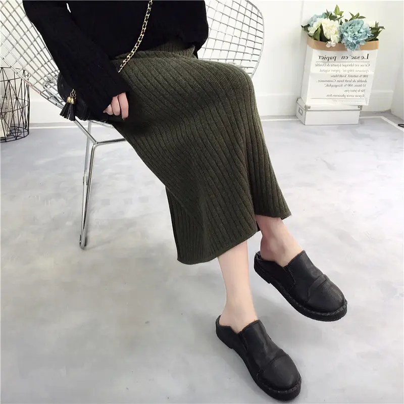 Women Wool Knitted Hip Skirt with Back Slit - Image 7