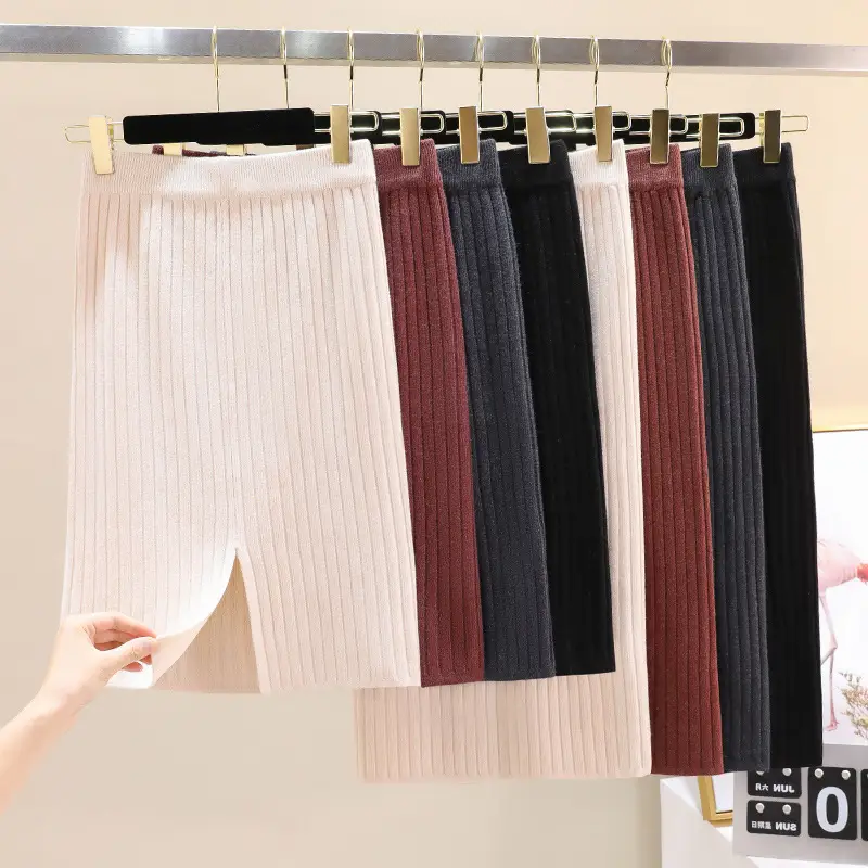 Women Wool Knitted Hip Skirt with Back Slit - Image 8