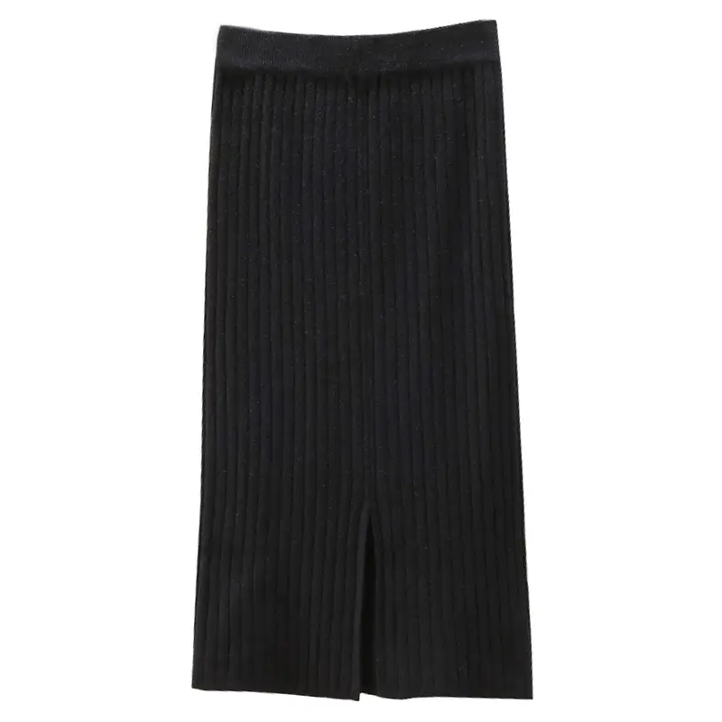 Women Wool Knitted Hip Skirt with Back Slit - Image 9