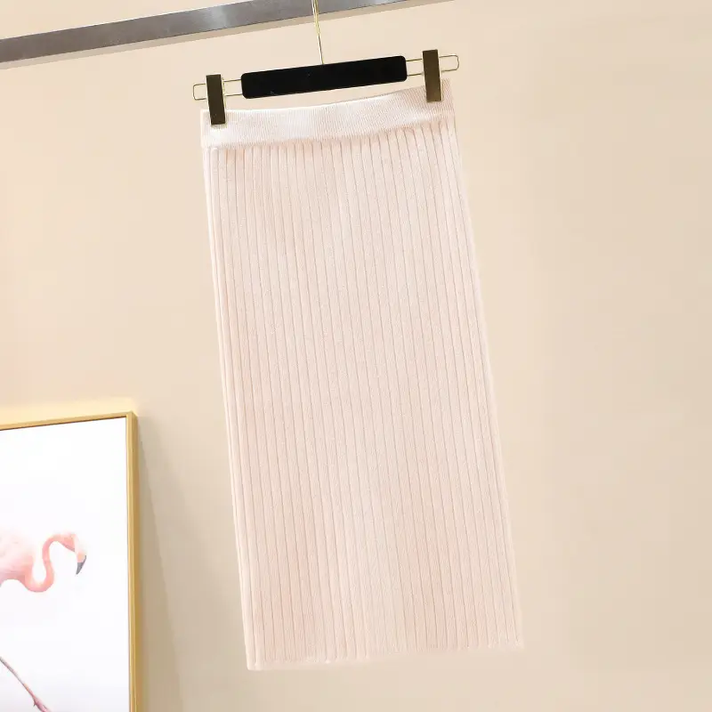 Women Wool Knitted Hip Skirt with Back Slit - Image 2