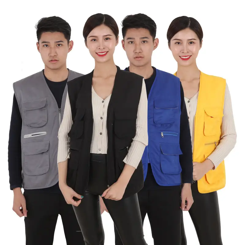 Orange Multi-Pocket Vest for Men Women - Image 2