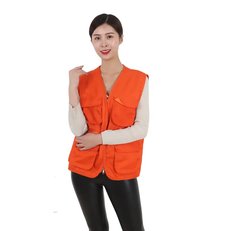 Orange Multi-Pocket Vest for Men Women - Image 5