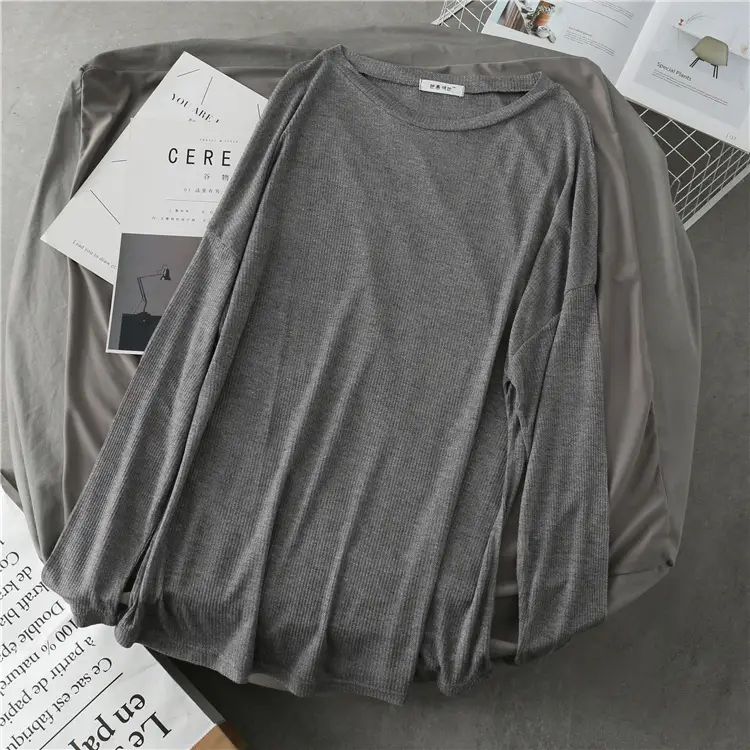Women Grey Long Sleeve T-Shirt Autumn 2025