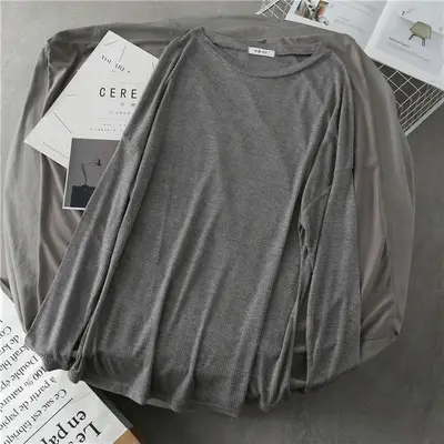 Women Grey Long Sleeve T-Shirt Autumn 2025