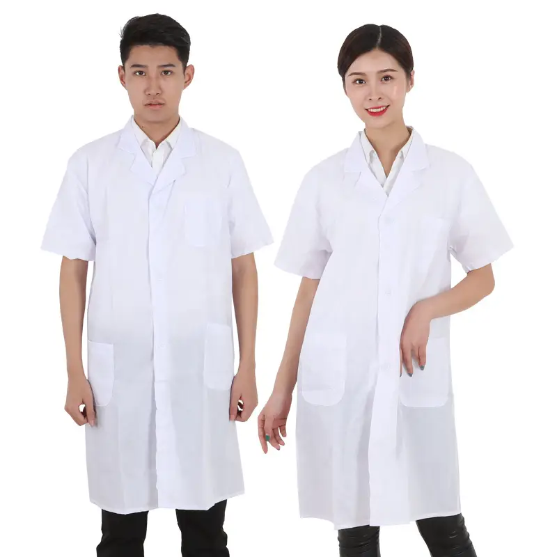 White Short-Sleeve Coats for Medical Professionals - Image 2