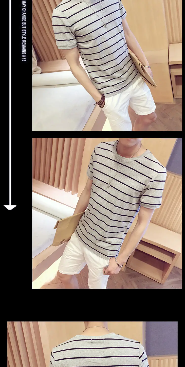 Men Red White Striped Crewneck T-Shirt — feature 11