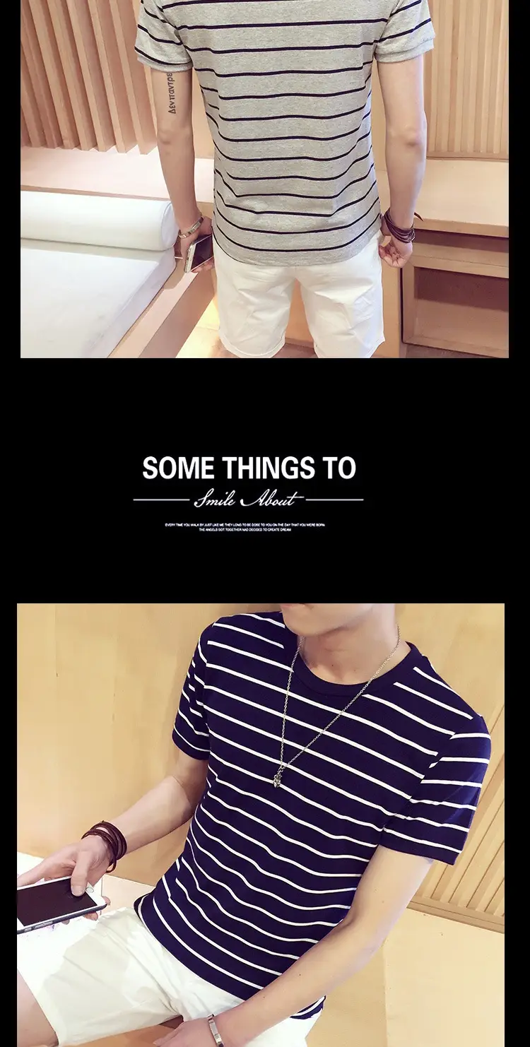 Men Red White Striped Crewneck T-Shirt — feature 12