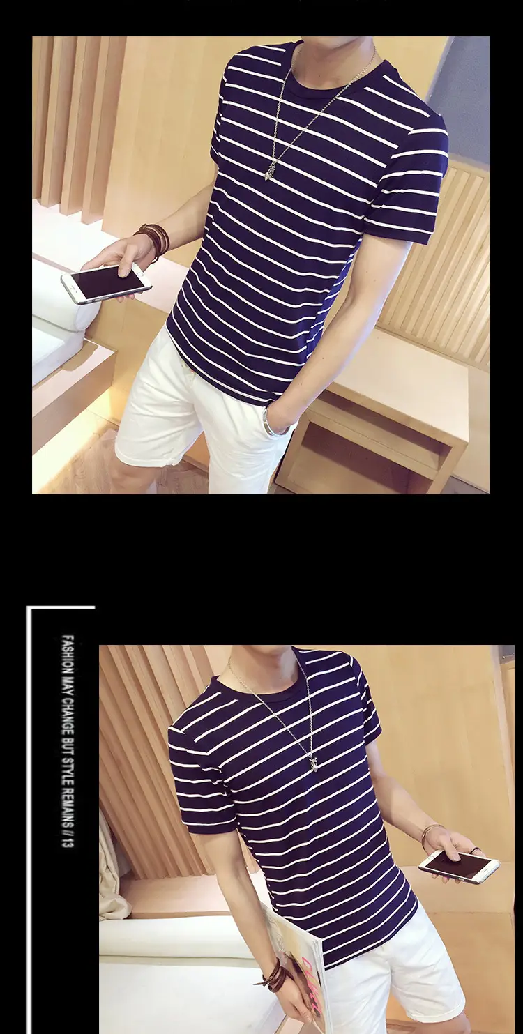 Men Red White Striped Crewneck T-Shirt — feature 15