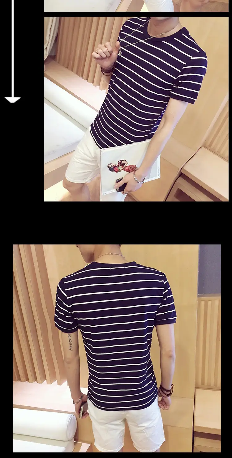 Men Red White Striped Crewneck T-Shirt — feature 16