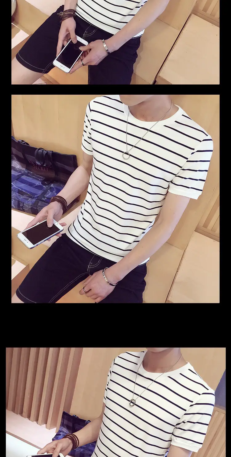 Men Red White Striped Crewneck T-Shirt — feature 18