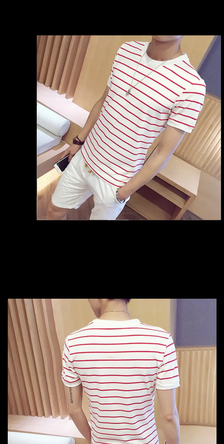 Men Red White Striped Crewneck T-Shirt — feature 6