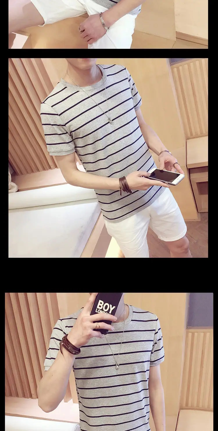 Men Red White Striped Crewneck T-Shirt — feature 9
