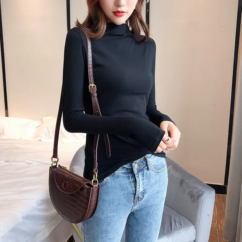 Women Black Long Sleeve Turtleneck Shirt 2021 - Image 7