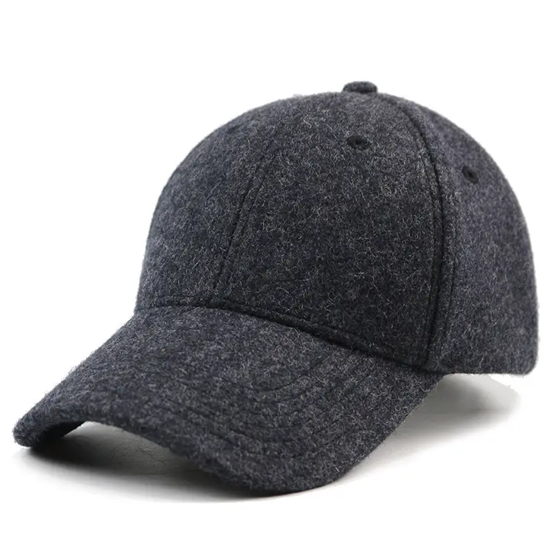 Men Woolen Black Baseball Cap Winter Warm - Image 4