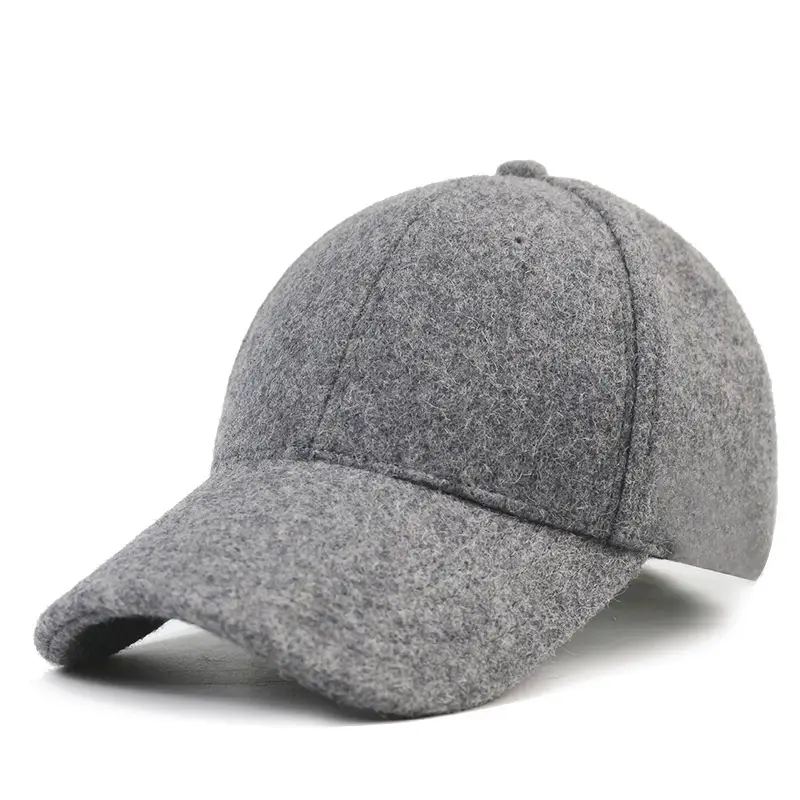 Men Woolen Black Baseball Cap Winter Warm - Image 2