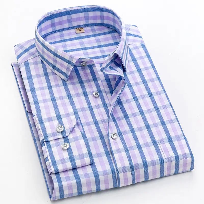 Men Blue Plaid Long Sleeve Shirt Small - Image 8