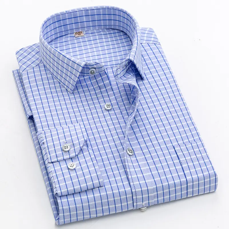 Men Blue Plaid Long Sleeve Shirt Small - Image 10