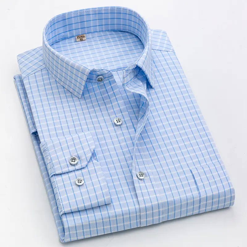 Men Blue Plaid Long Sleeve Shirt Small - Image 4