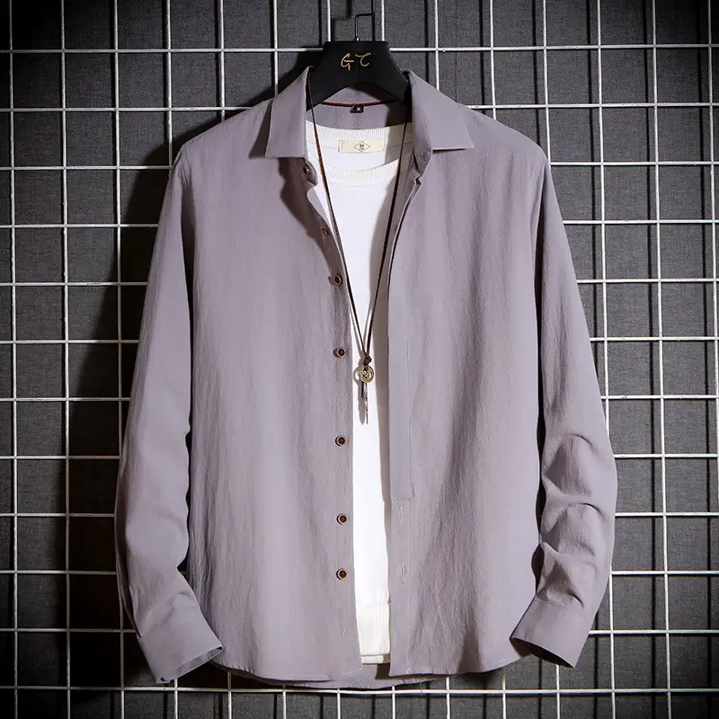 Men Long Sleeve Korean Style Shirt Black - Image 10
