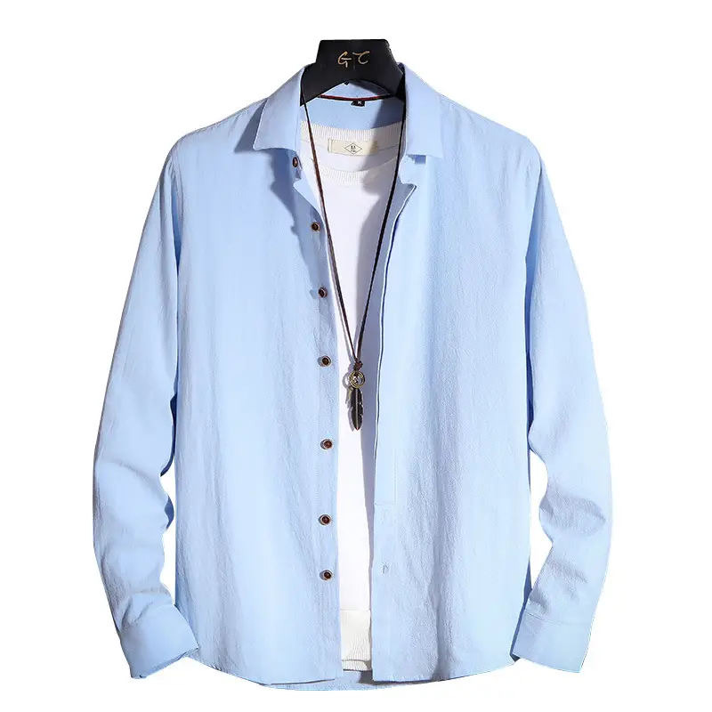 Men Long Sleeve Korean Style Shirt Black - Image 11