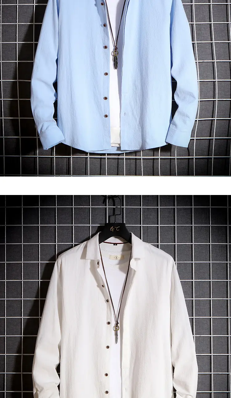 Men Long Sleeve Korean Style Shirt Black — feature 5