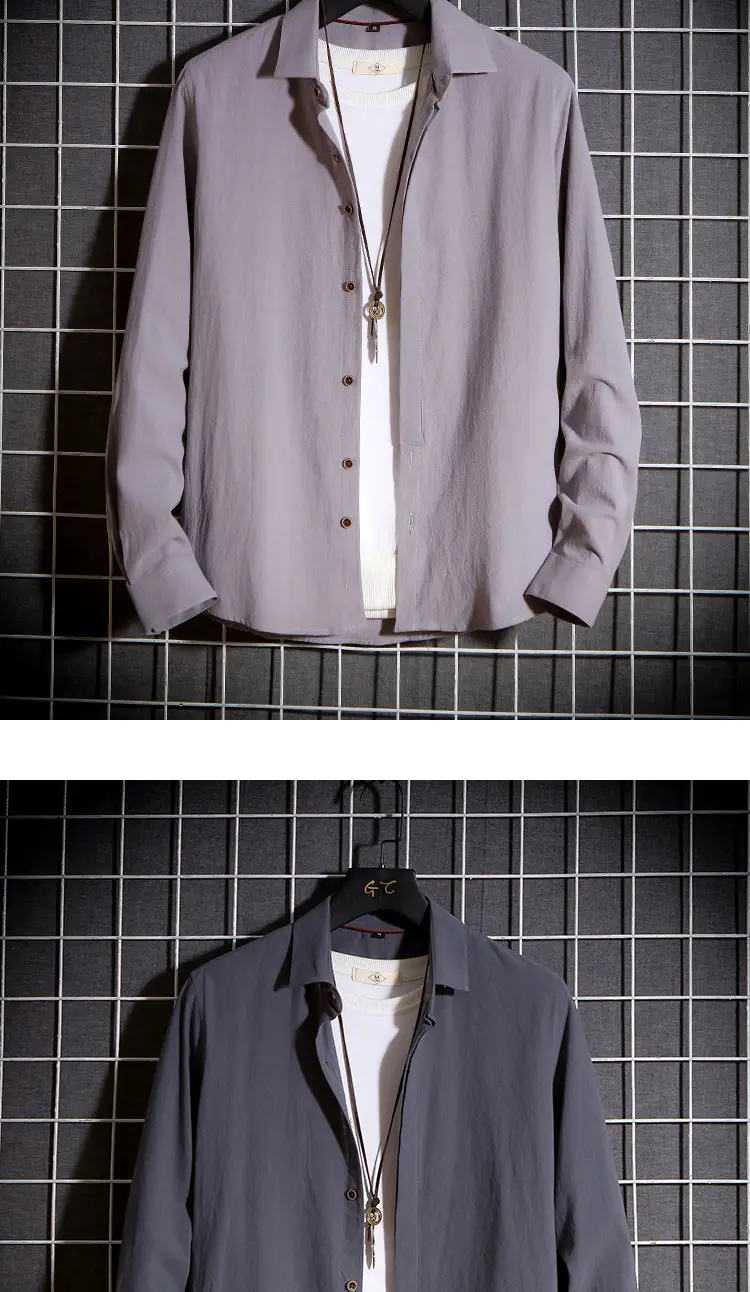 Men Long Sleeve Korean Style Shirt Black — feature 7