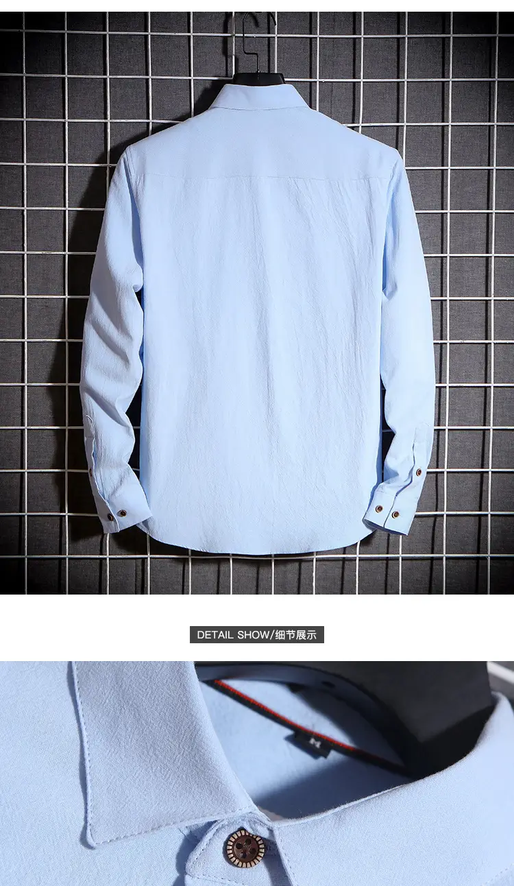 Men Long Sleeve Korean Style Shirt Black — feature 9