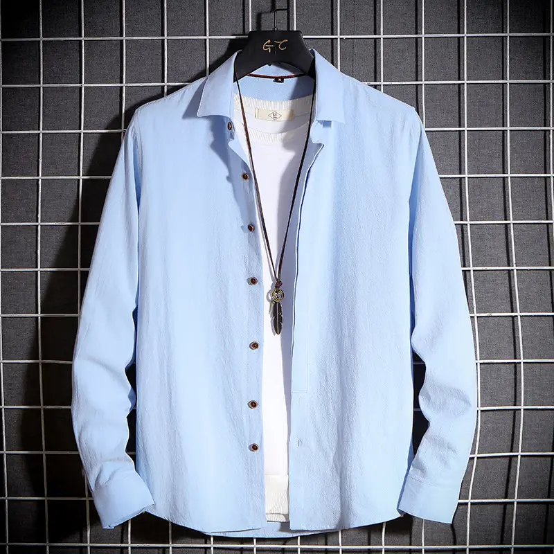 Men Long Sleeve Korean Style Shirt Black - Image 5