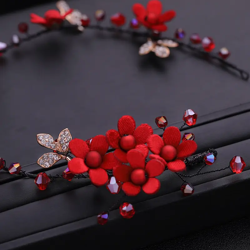 Red Flower Hairbands & Earrings for Weddings - Image 3