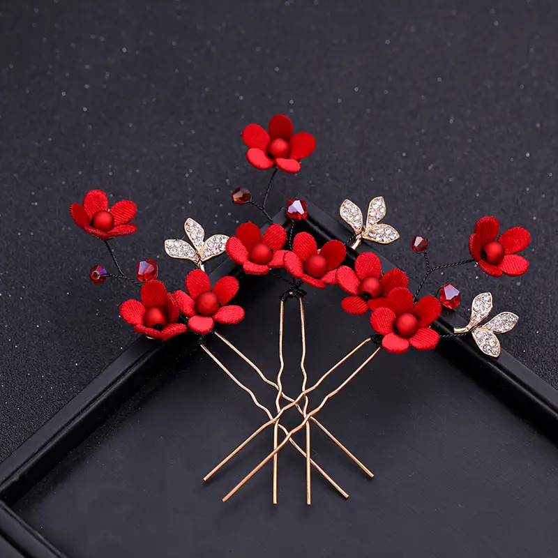 Red Flower Hairbands & Earrings for Weddings - Image 4