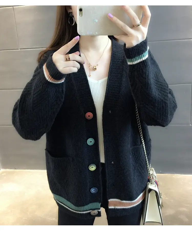 Women Yellow Knitted V-Neck Cardigan Coat Small - Image 5