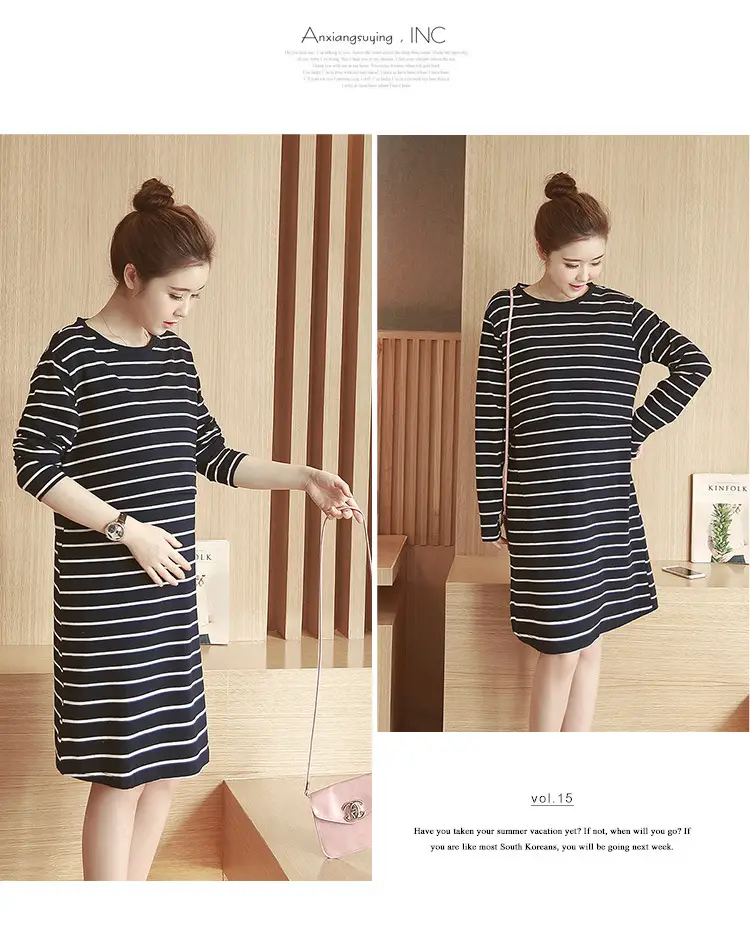 Maternity Striped Nursing Dress Spring Autumn — feature 10