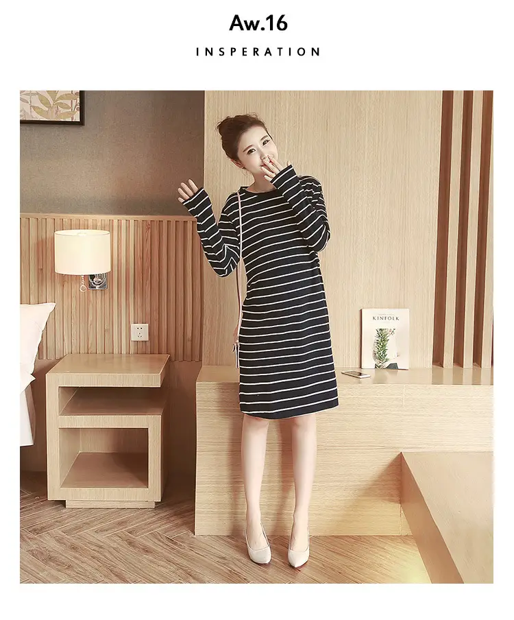Maternity Striped Nursing Dress Spring Autumn — feature 14