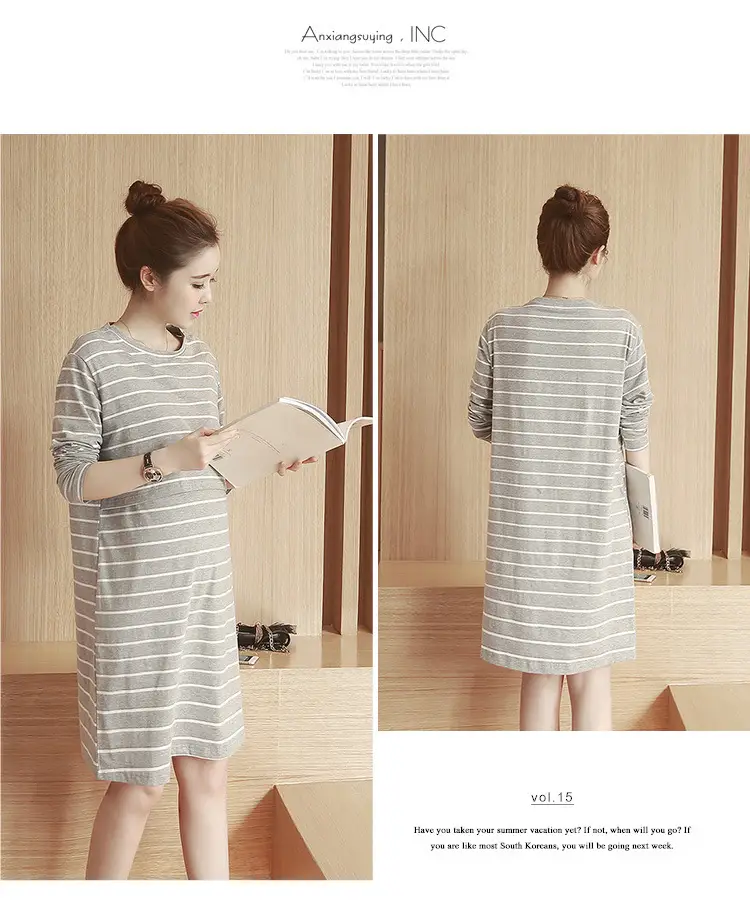 Maternity Striped Nursing Dress Spring Autumn — feature 16