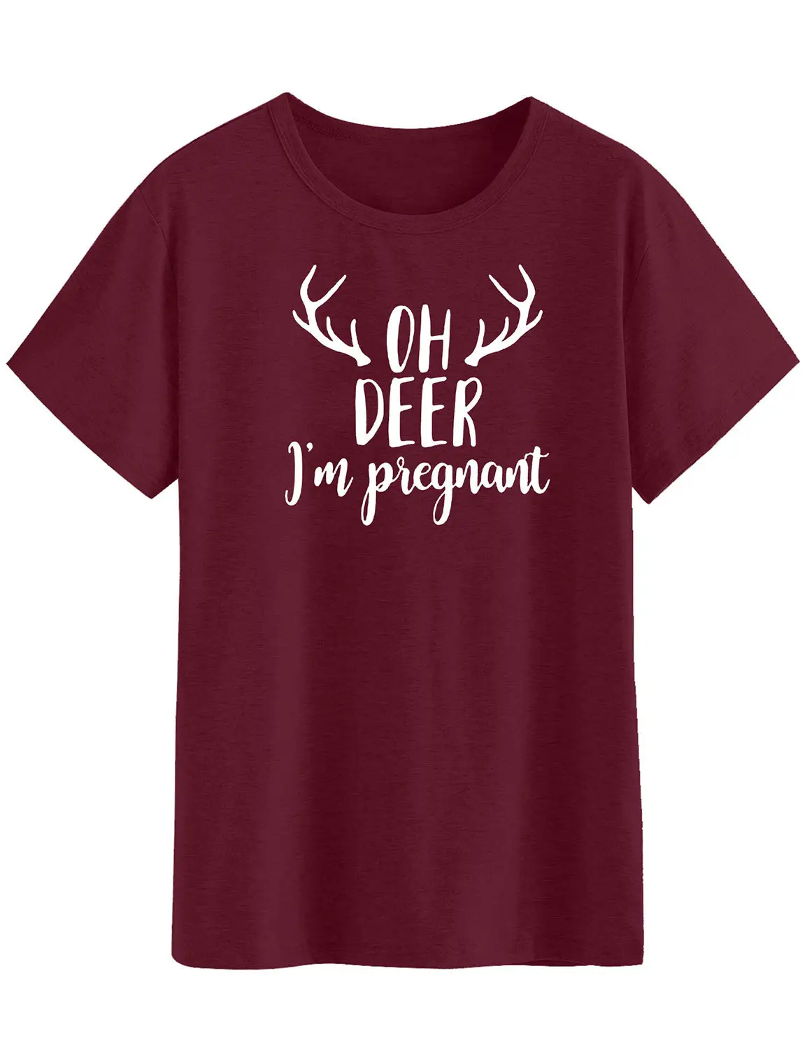 Women Red T-Shirt "Oh Deer I'm Pregnant" - Image 4