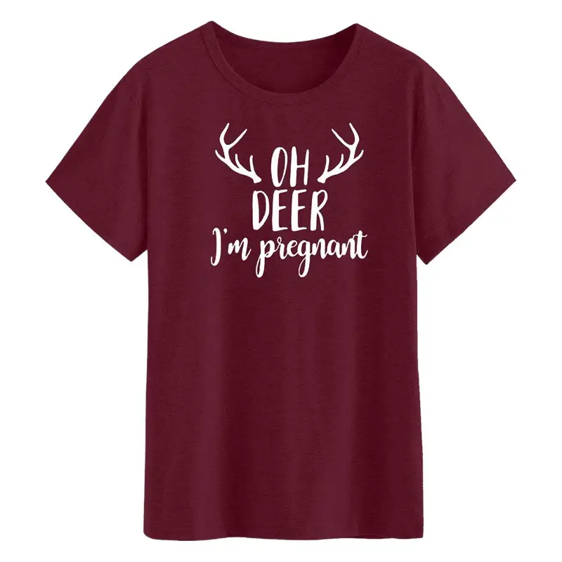 Women Red T-Shirt "Oh Deer I'm Pregnant"