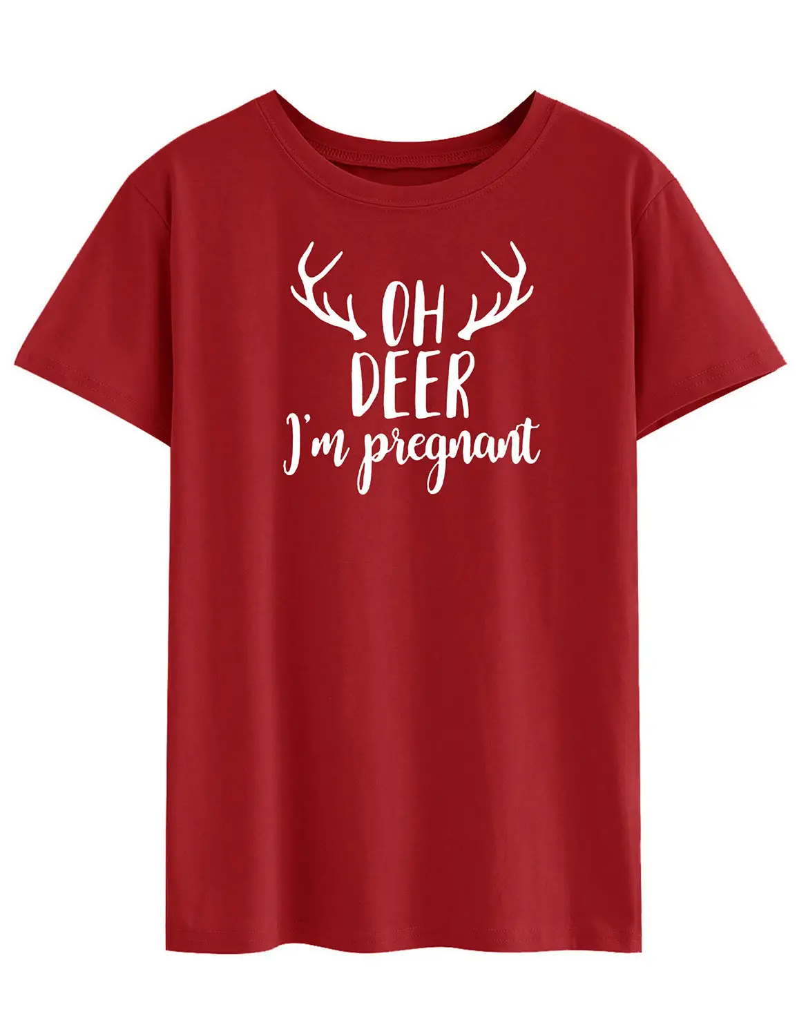 Women Red T-Shirt "Oh Deer I'm Pregnant" - Image 2