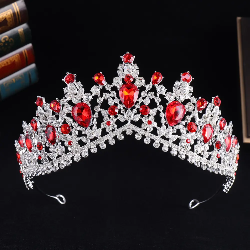 Baroque European Crystal Bridal Crown with Pink Rhinestones