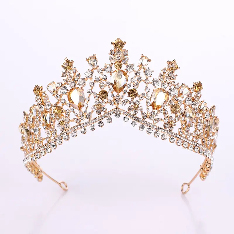 Baroque European Crystal Bridal Crown with Pink Rhinestones