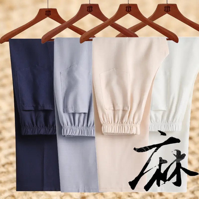Men Linen Casual Pants Grey Summer Kung Fu Training - Image 5