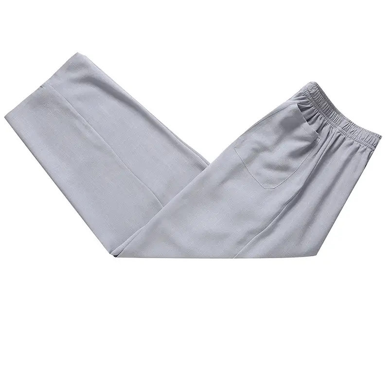 Men Linen Casual Pants Grey Summer Kung Fu Training - Image 8