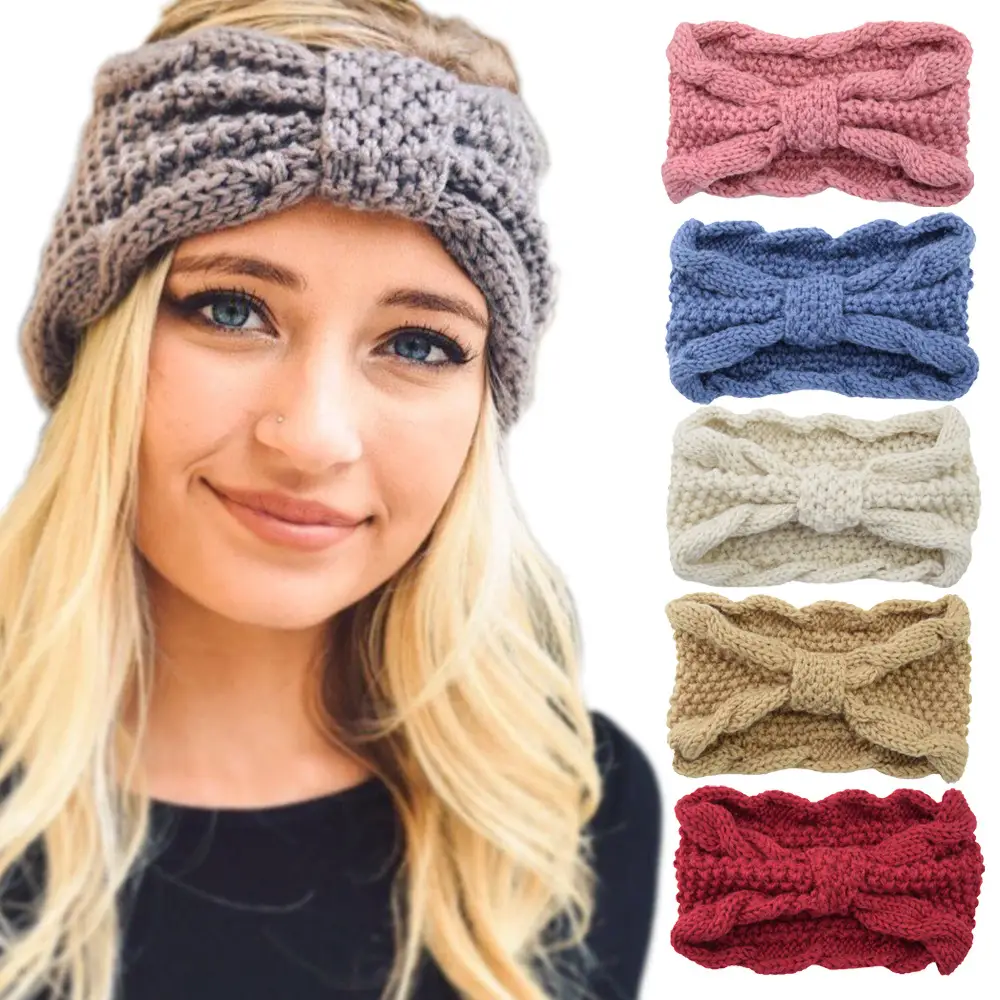 Women's Wool Knitted Hair Band with Twisted Bow Design