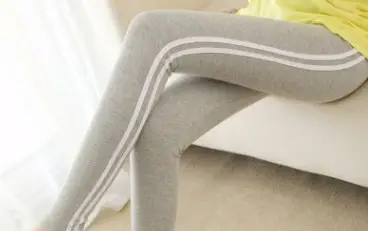 Grey Cropped Leggings with White Stripes - Image 3