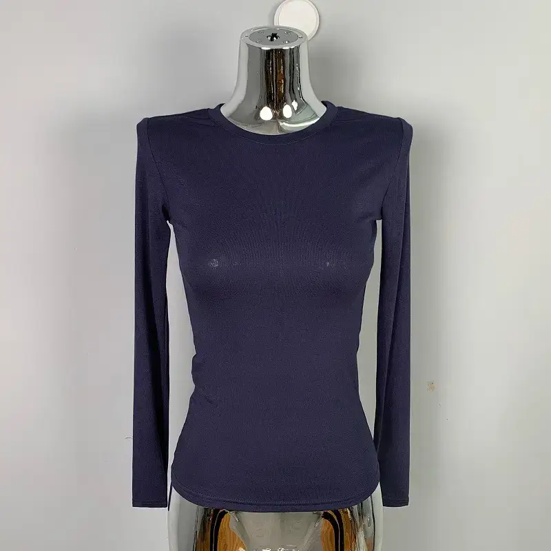 Men Navy Blue Slim Fit Long Sleeve T-Shirt - Image 2