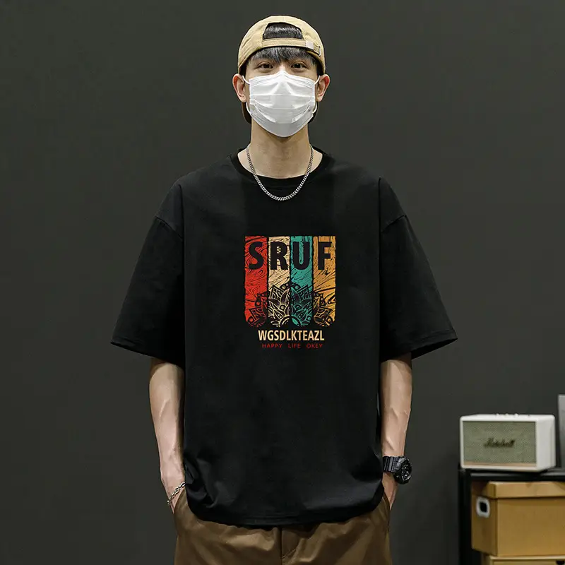 Men Blue Printed T-Shirt Short Sleeve Round Neck - Image 2