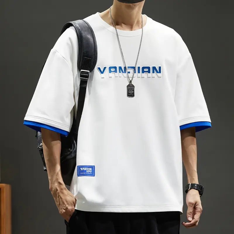 Men Blue Printed T-Shirt Short Sleeve Round Neck - Image 30