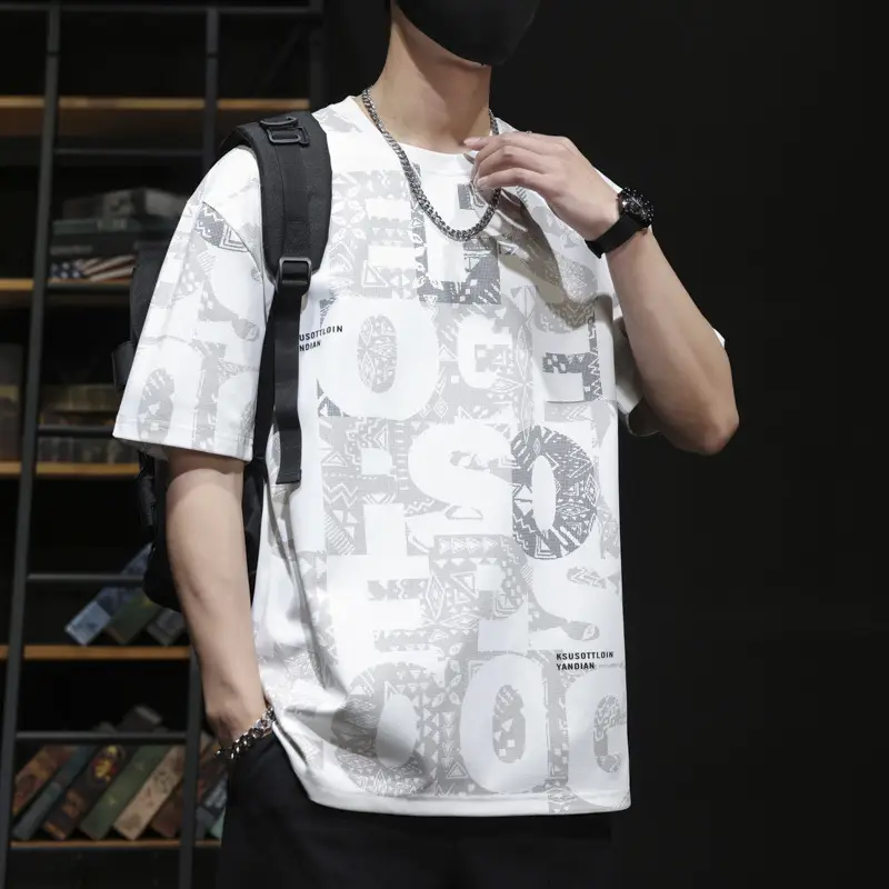 Men Blue Printed T-Shirt Short Sleeve Round Neck - Image 34