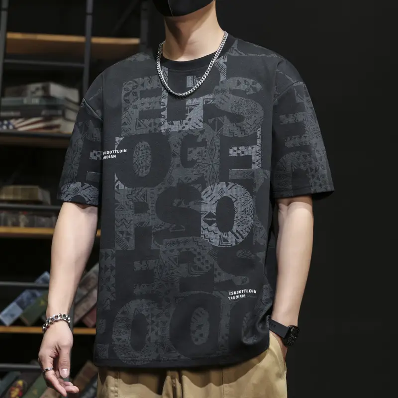 Men Blue Printed T-Shirt Short Sleeve Round Neck - Image 35