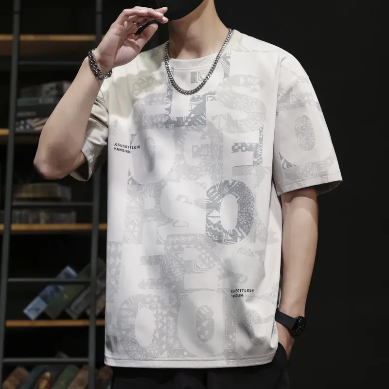Men Blue Printed T-Shirt Short Sleeve Round Neck - Image 36