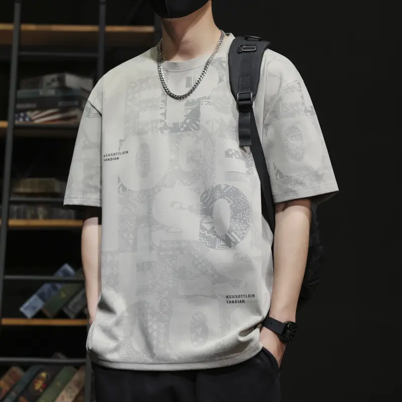 Men Blue Printed T-Shirt Short Sleeve Round Neck - Image 37